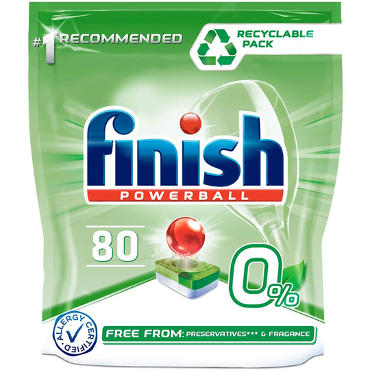 Finish 0% Dishwasher Tablets Free From Preservatives And Fragrance, 80 Tabs