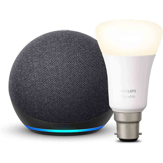 All-new Echo Dot (4th generation) Smart Speaker with Alexa Philips Hue White B22 Bulb - Charcoal