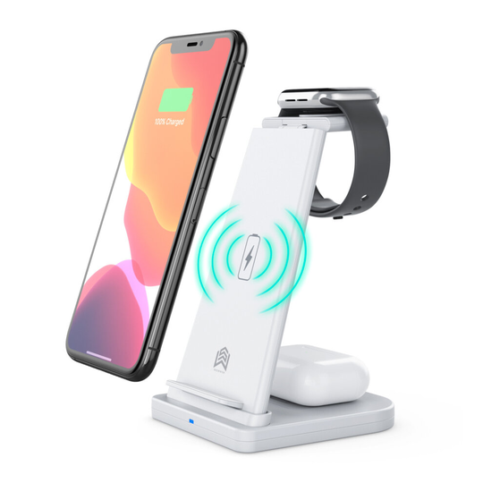 (White) Wireless Charger, Foldable 3 in 1 Wireless Charger Station for iWatch Multiple Devices Phone & Watch & Wireless Charging Headset