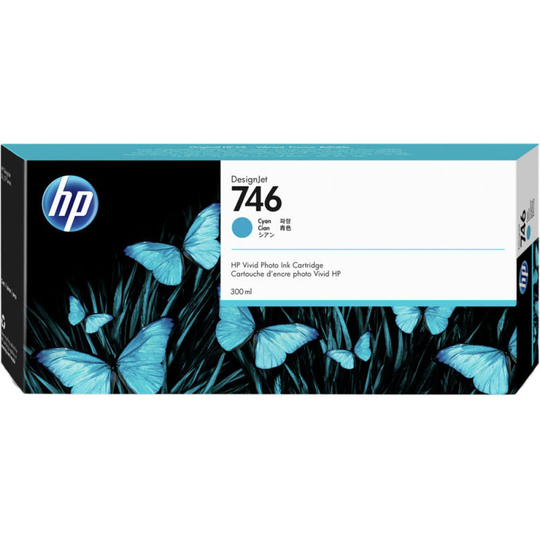 HP 746 Cyan Original Designjet Ink Cartridge - Standard Yield 300ml - P2V80A