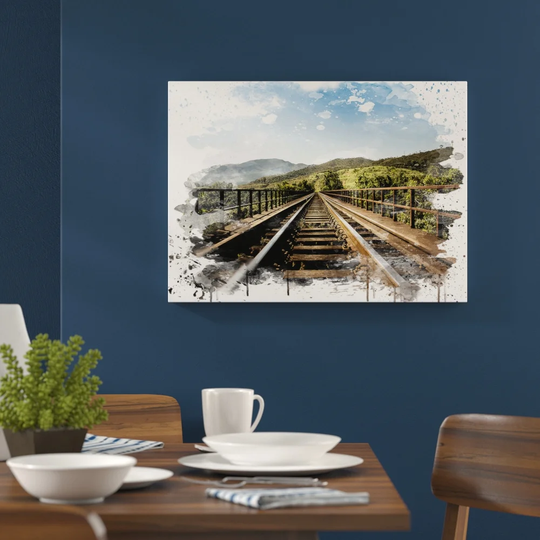 'Train Track Landscape' Graphic Art Print Poster