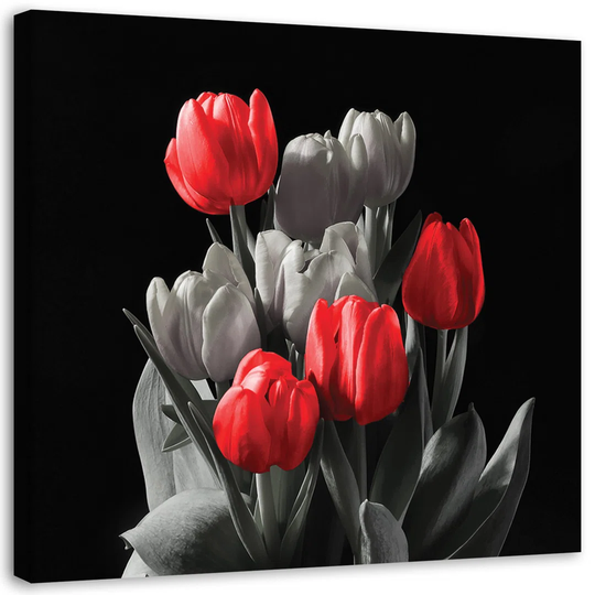 Canvas Print Tulip Blossom Red Grey