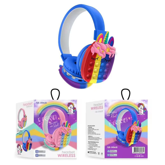 (Blue) Kids Unicorn Wireless Headset Toy Fidget Headphones Gift