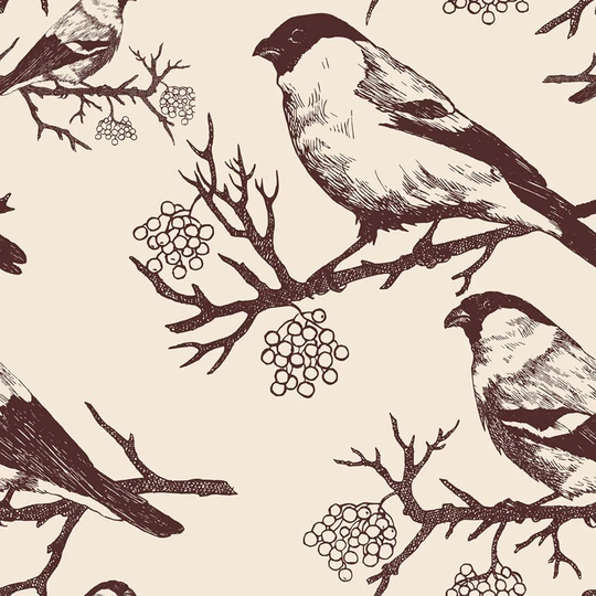 Arendine Bullfinch Sepia Vintage Wallpaper