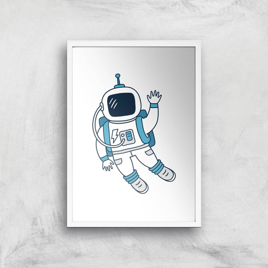 Astronaut Waving Art Print - A2 - White Frame
