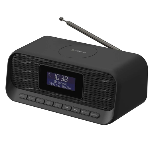 Groov-e Zeus DAB/FM Clock Radio With Wireless Charging Pad & Bluetooth - Black