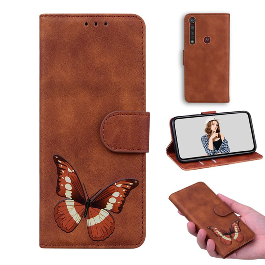 Case for Motorola Moto G8 Plus Butterfly Cover Premium Leather Magnetic- Brown