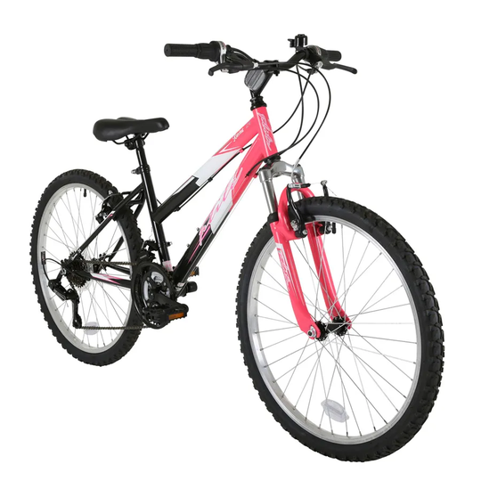 Flite Ravine Kids 24-Inch Wheel Mountain Bike With Front Suspension - Black And Pink