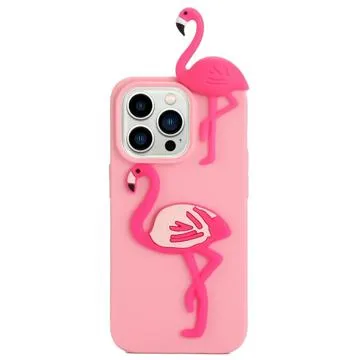 3D Cartoon iPhone 14 Pro Max TPU Case - Flamingo
