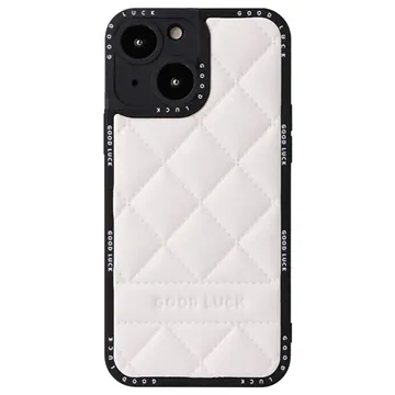 Good Luck Rhombic Grid iPhone 14 Plus Hybrid Case - White