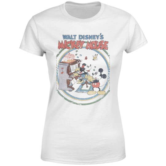 Disney Mickey Mouse Retro Poster Piano Women's T-Shirt - White - XXL - White