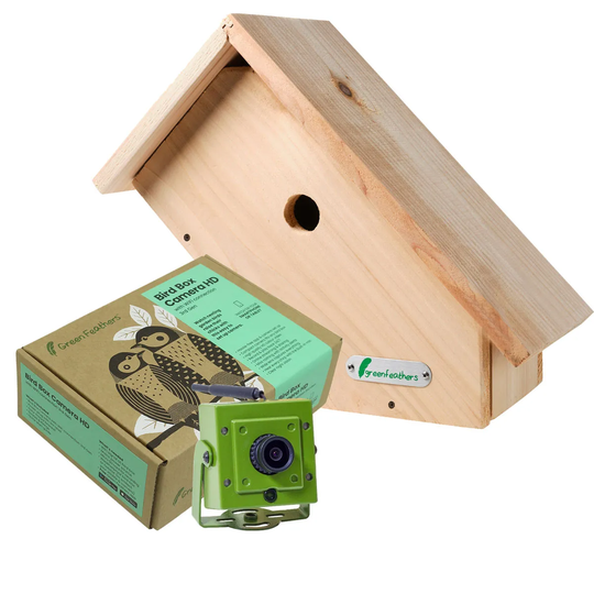 Green Feathers Bird Box Camera HD w/ Wi-Fi Connection (3rd Gen) and 45 Degree Box Deluxe Bundle