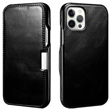 iCarer Vintage Series iPhone 12/12 Pro Flip Leather Case - Black
