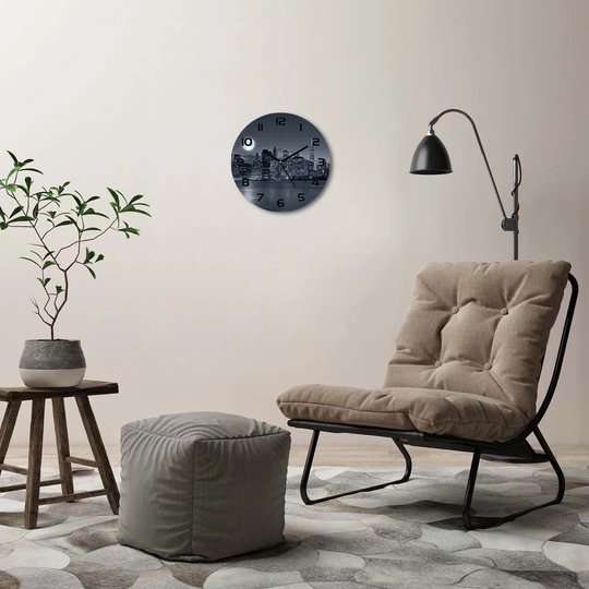 Glass Wall Clock 30Cm Round Decoration Picture Wall Art Modern Decoration Kitchen Living Room Silent - New York By Night,78010897