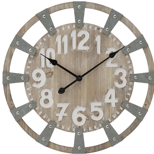 Antoinette Oversized Wooden/Metallic 60cm Wall Clock