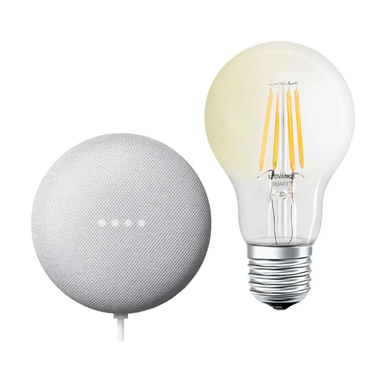 Google Nest Mini and Ledvance Smart+ Bluetooth E27 Filament Bulb Bundle