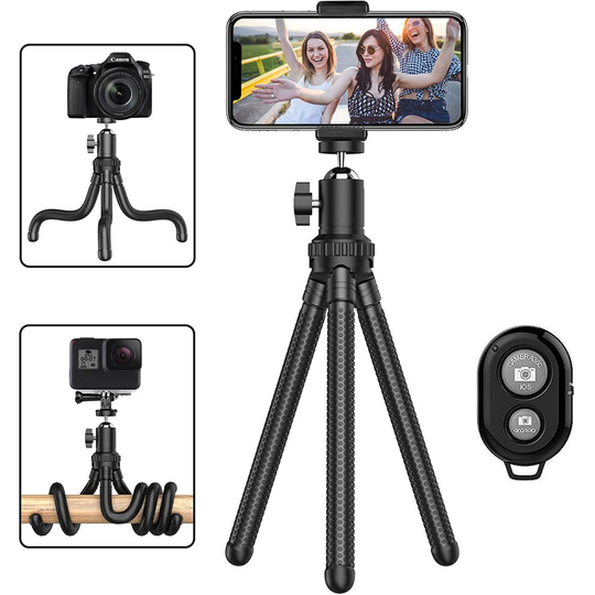 Phone Tripod, Portable Cell Phone Camera Tripod Stand with Wireless Remote, Flexible Tripod Stand for Selfies/Vlogging/Streaming/Photography