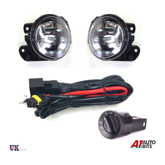 VW T5 TRANSPORTER POLO 9N FRONT FOG LIGHTS LAMPS L/R + WIRING + HEADLIGHT SWITCH