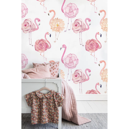 Hilaire Flamingo Roses Wallpaper
