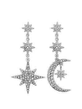 Mood Silver Plated Crystal Celestial Star and Moon Drop Earrings, One Colour, Women