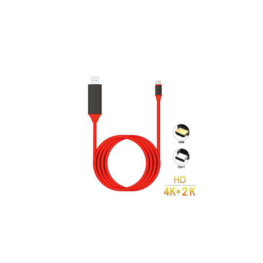 (Red) USB C Type-C to 4K HDMI Cable HDTV Adapter 2M