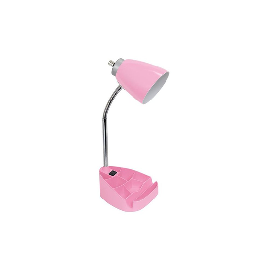 Limelights LD1057-PNK Gooseneck Organizer Desk Lamp with iPad Tablet Stand Book Holder & Charging Outlet, Pink