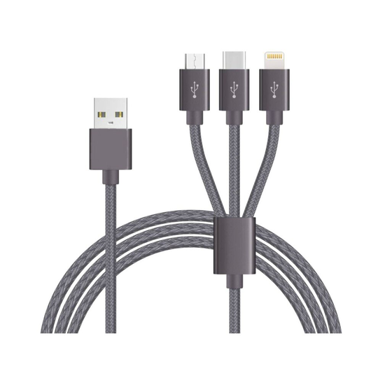 (Blue) 3 in 1 Multi USB Phone Charger Cable for iPhone and Android Nylon Braided Data Cable