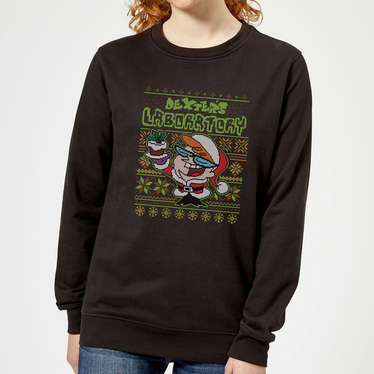 Dexter's Lab Pattern Women's Christmas Jumper - Black - XS