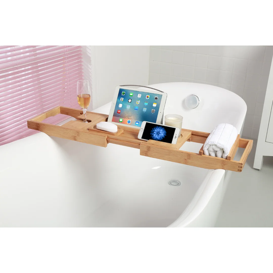 Extending Luxury Bamboo Bath Bridge Tablet Rest