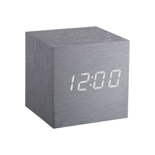 (Aluminium / White LED) Gingko Cube LED Click Clock Alarm Clock With Sound Activation (Time, Date & Temperature), Various Colours & Styles