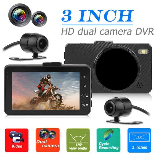 Motorcycle DVR Dash Cam 3 inch LCD Front+ Rear View Camera Recorder