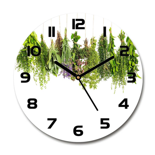 Glass Wall Clock 30Cm Round Decoration Picture Wall Art Modern Decoration Kitchen Living Room Silent - Herbs On A String,61629941