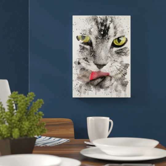 'Tabby Cat Licking Paw' Graphic Art Print Poster
