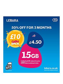 Lebara Unlimited Data, Minutes, Texts With 100 International Minutes 12 Months Sim Only