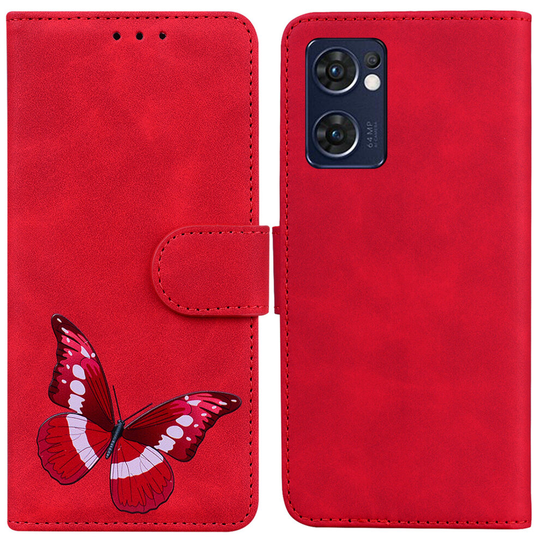 Case for OPPO Find X5 Lite Butterfly Cover Premium Leather Magnetic- Red