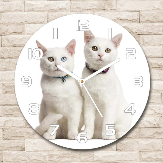Glass Wall Clock 30Cm Round Decoration Picture Wall Art Modern Decoration Kitchen Living Room Silent - White Cats,97350767