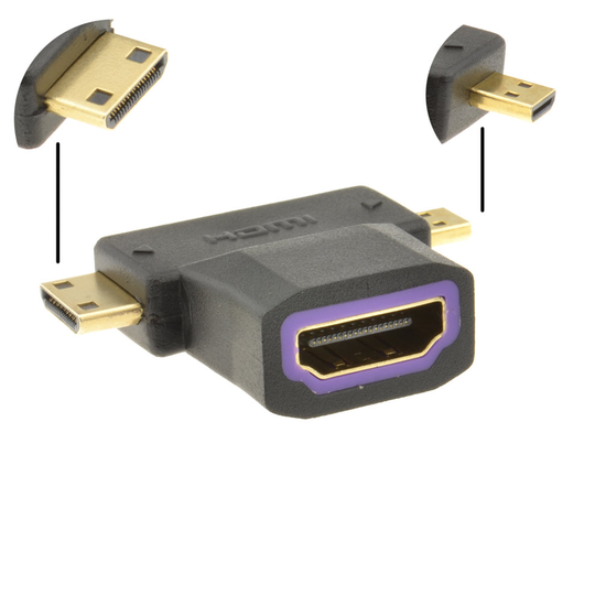 kenable HDMI Socket to HDMI Micro and HDMI MINI Plug Multi Use Adapter