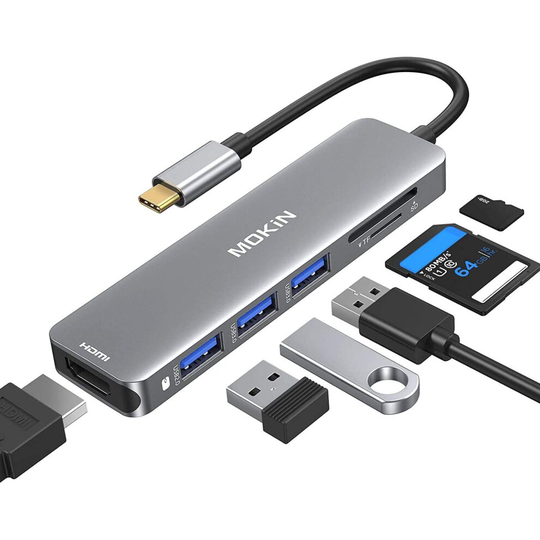 USB C to HDMI Adapter, MOKiN 6 in 1 USB C Hub 4K @60Hz for MacBook Pro 2020/2019/2018, MacBook Air 2020/2019/2018, Ipad Pro 2020, Surface Pro 7, Dell