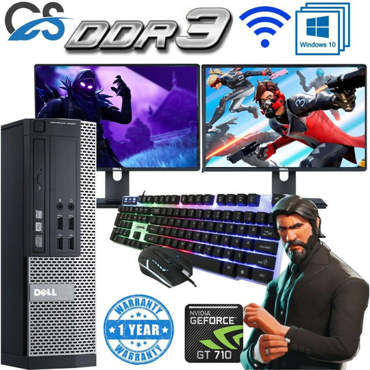 FAST GAMING DELL BUNDLE TOWER PC FULL SET COMPUTER SYSTEM INTEL i5 8GB 500GB GT710