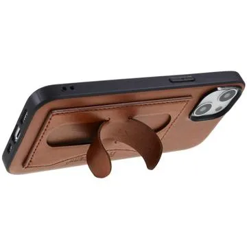 iPhone 14 Coated Case with Card Slot & Stand - Brown