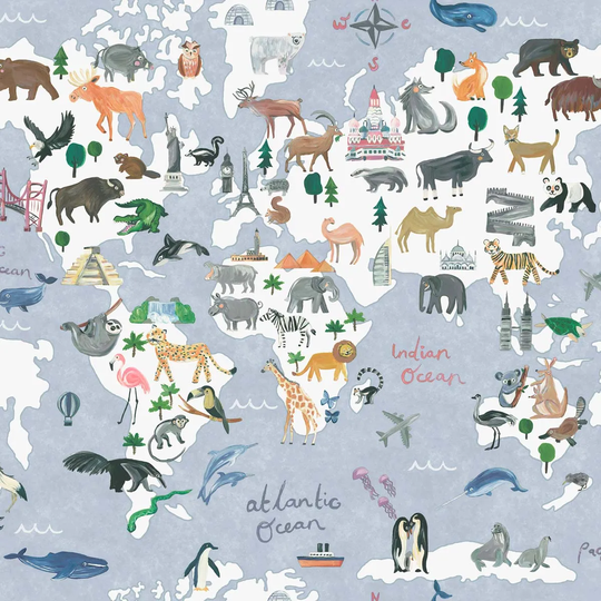 Holden Decor Animal Maps Blue Wallpaper