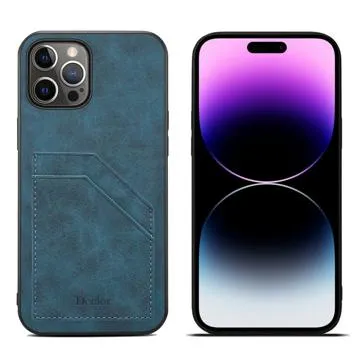 Denior iPhone 14 Pro Coated Case with Card Slot - Blue