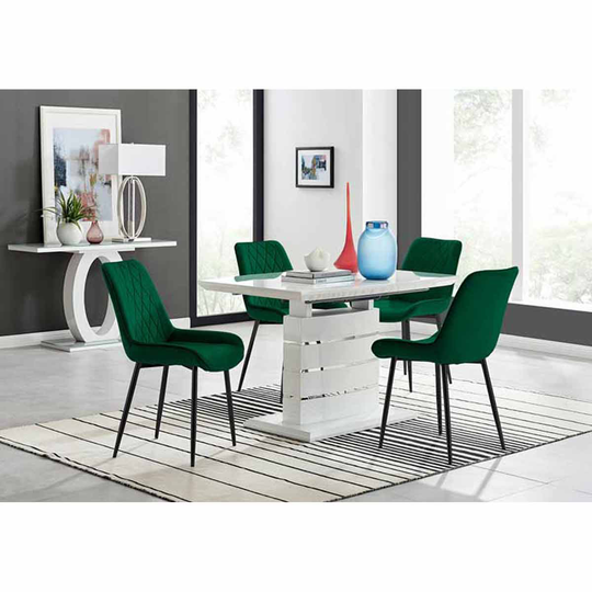 Furniture Box Renato 120cm High Gloss Extending Dining Table and 4 x Green Pesaro Black Leg Chairs