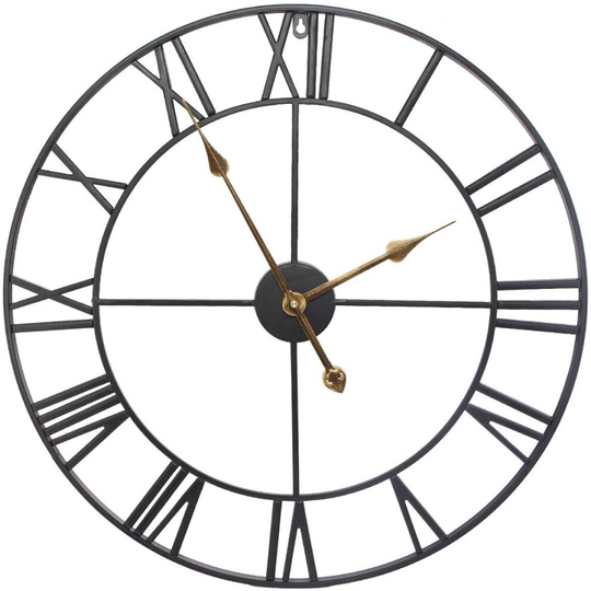 60cm Large Metal Wall Clocks, Silent Non Ticking Vintage Retro Style Wall Clock with Roman Numerals