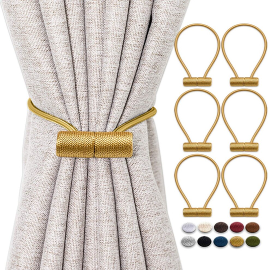 (Gold) Magnetic Curtain Tiebacks Drapery Tiebacks Upgraded 4 Pack 16 Inch Decorative Curtain Holdback Curtain Clip Buckle for Blackout