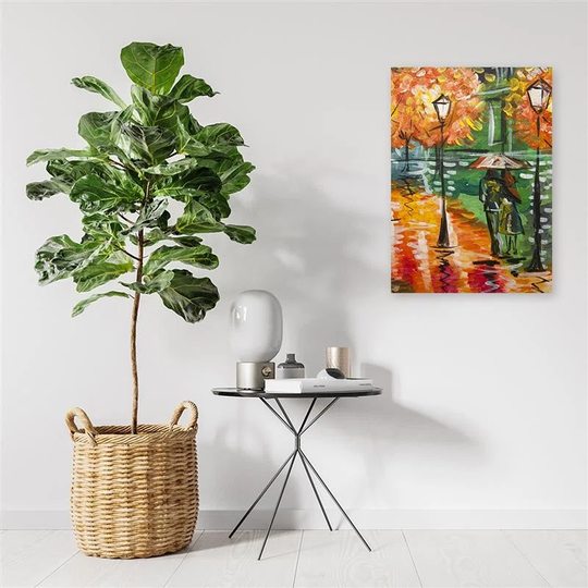Canvas Print Couple Autumn Rain As Painted