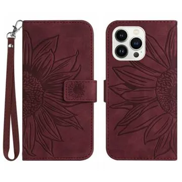 Sunflower Series iPhone 14 Pro Max Wallet Case - Wine Red