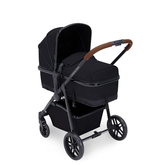 Ickle Bubba Moon 3 in 1 Travel System ISOFIX - Black on Black with Tan Handles