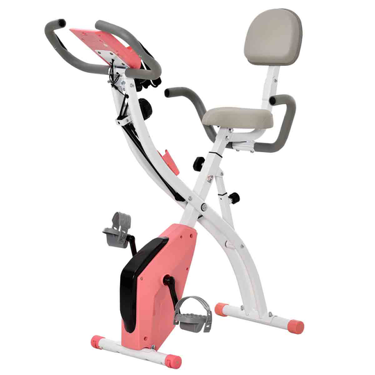 HOMCOM 2-in-1 Upright Exercise Bike Adjustable Resistance Fitness Pink