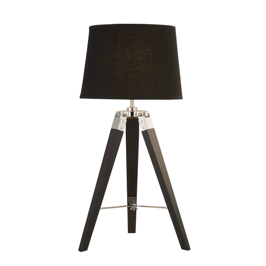 Black And Silver Base Table Lamp With Black Tapered Shade